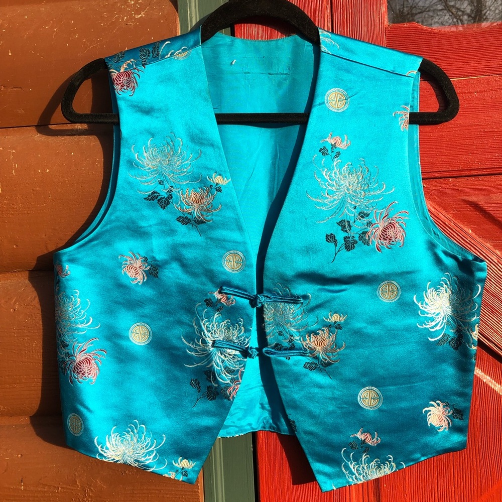 VINTAGE 100% silk vest 🦋 festival rave burning man party Chinese hippie boho